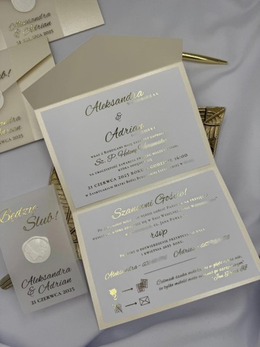 Wnętrze zaproszenia Perłowego z personalizowanym tekstem