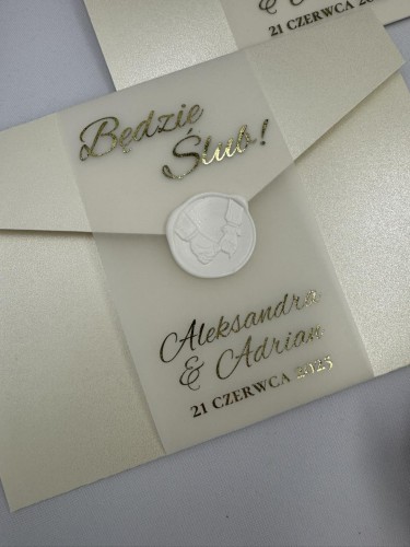 Folderowe zaproszenie ślubne Perłowe – widok złożony