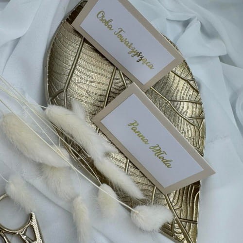 Składana winietka ślubna ze złotym napisem i personalizacją