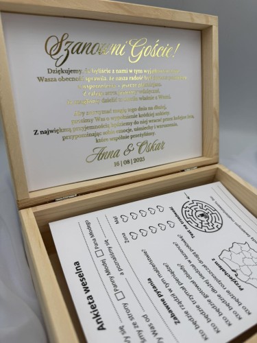 Ankiety weselne w pudełku drewnianym personalizowanym