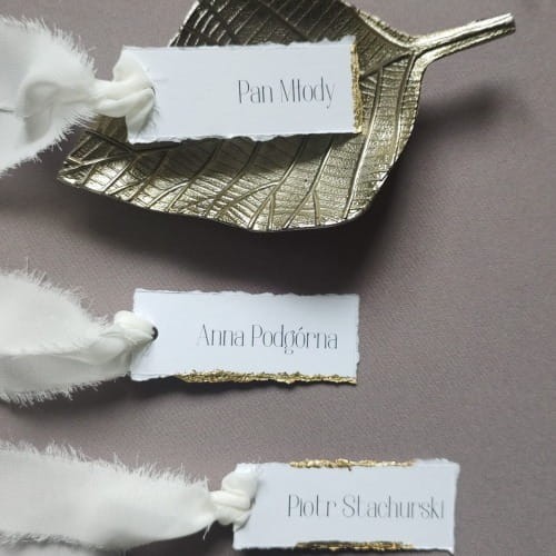 Winietka ślubna z wstążką szyfonową i ręcznym złoceniem – przód