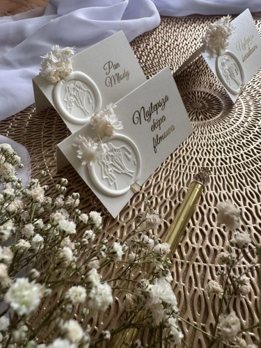 Winietka glamour handmade na stół weselny z odbiciem lakowym oraz z suszonymi kwitami