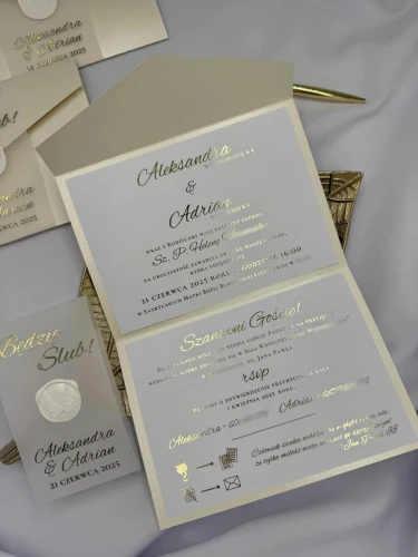 Wnętrze zaproszenia Perłowego z personalizowanym tekstem