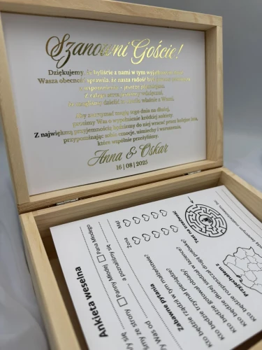 Ankiety weselne w pudełku drewnianym personalizowanym