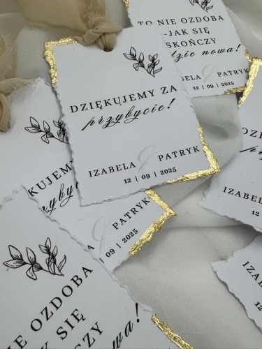 personalizowana zawieszka na butelkę weselną, ręcznie złocona – Rękodzieła by Blonde