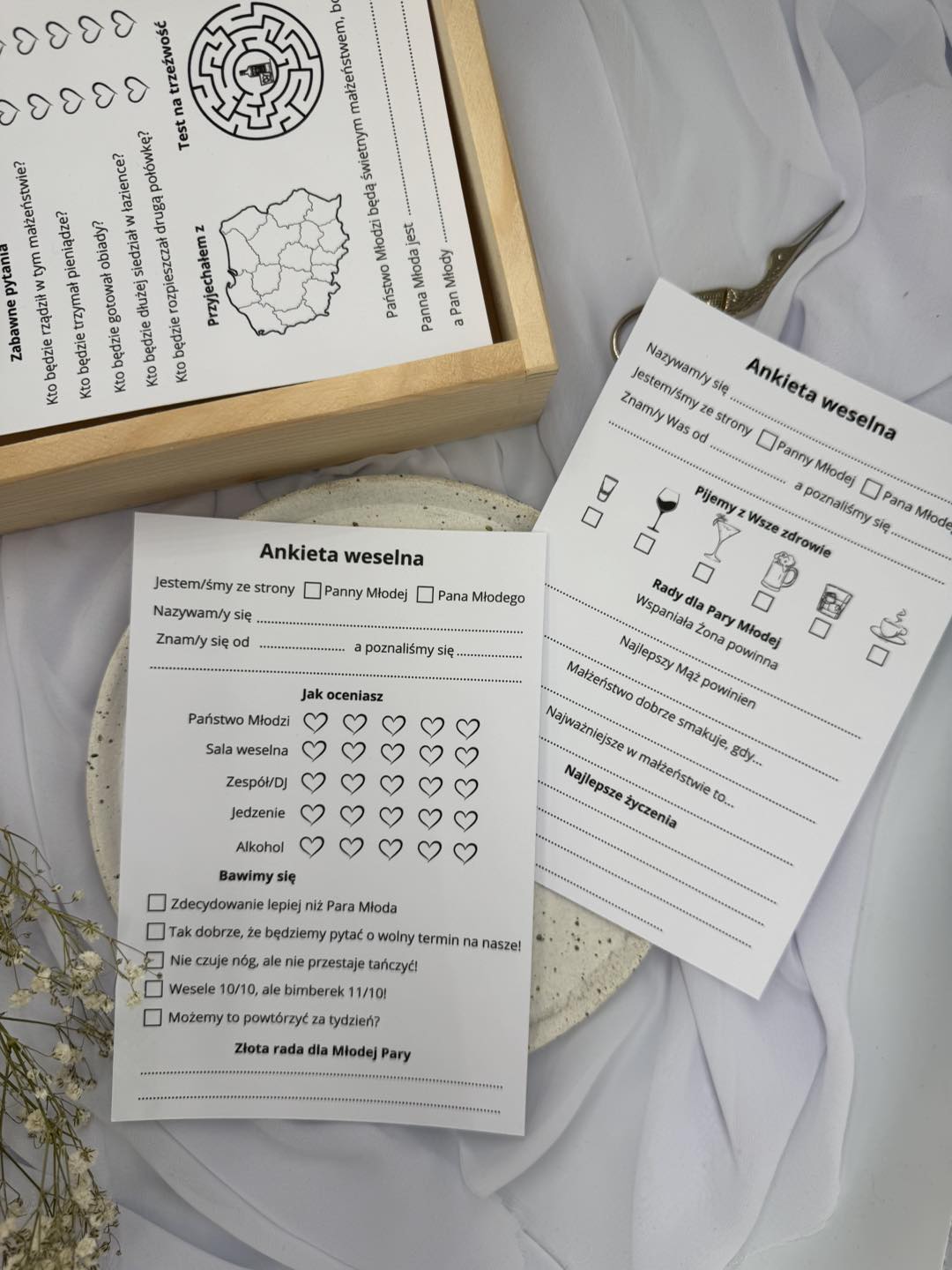 Personalizowane ankiety weselne w pudełku