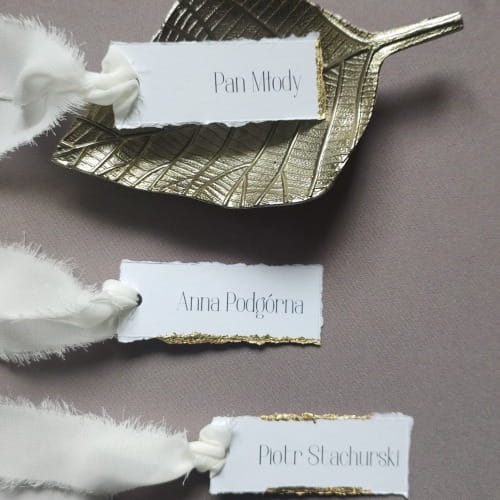 Winietki ślubne minimalistyczne z wstążką ecru