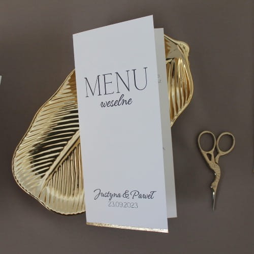 Menu weselne DL z płatkami złota