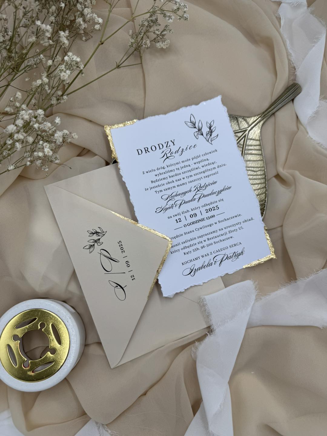 Ekskluzywne zaproszenie ślubne dla rodziców ze złoceniem