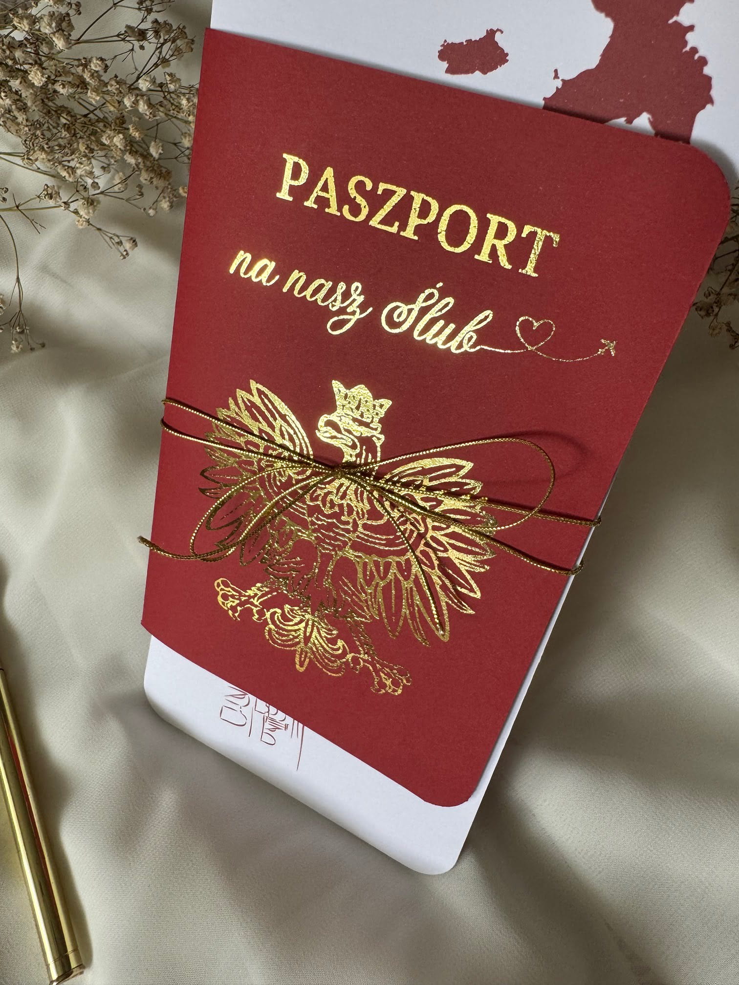 Zaproszenie ślubne paszport złocone