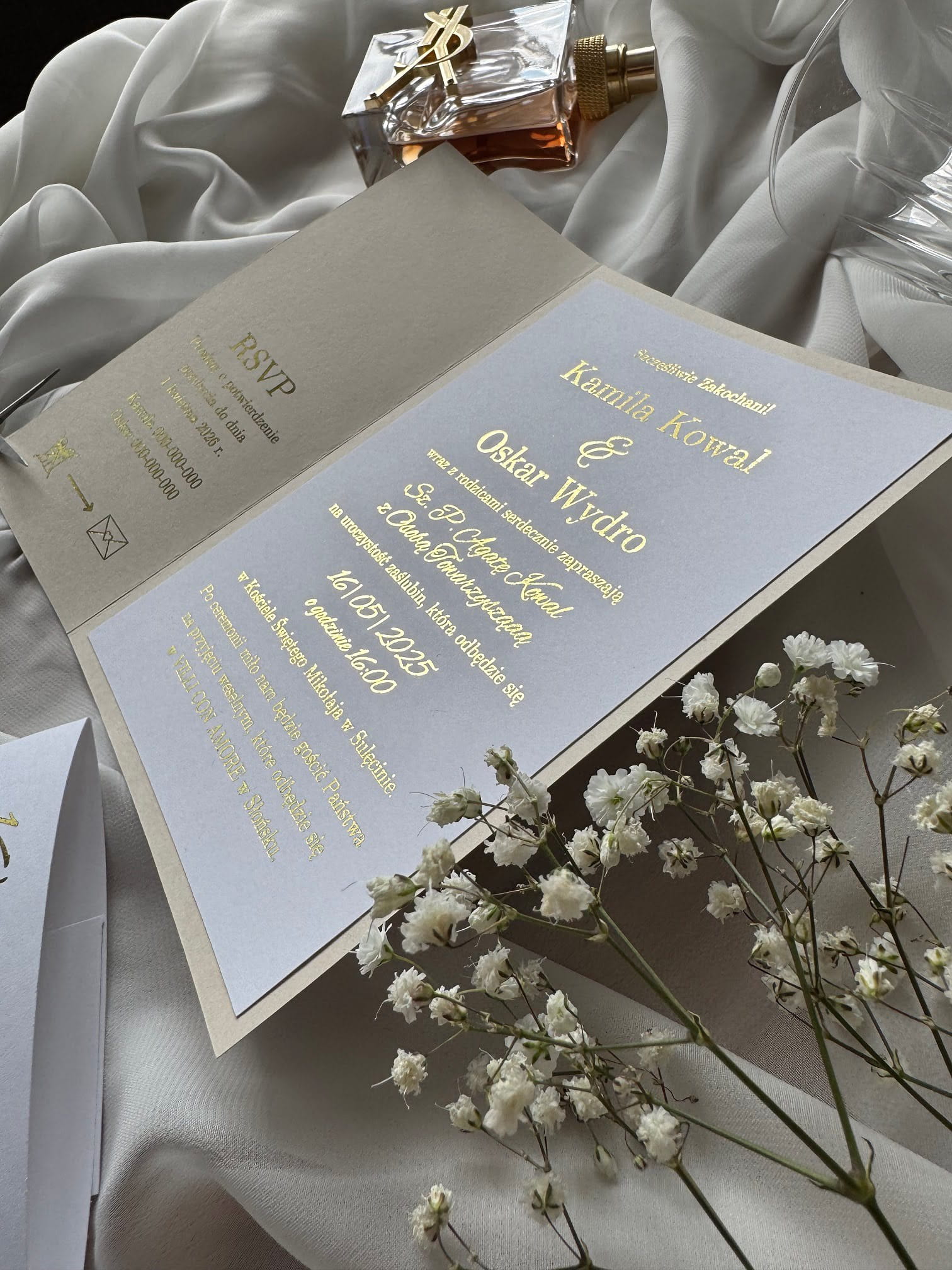 Zaproszenie ślubne Eterna złote napisy